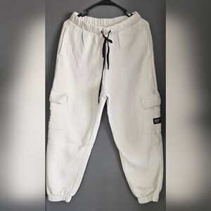 Stylish Cream Cargo Joggers with Black Drawstring